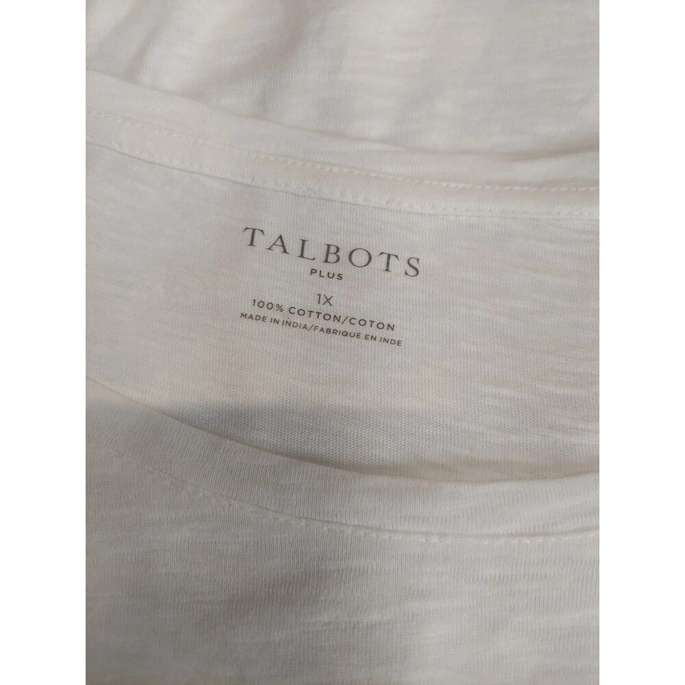 Talbots Womens Plus Size 1X T-Shirt Top White Cotton Embroidered Boat Neck - Picture 2 of 3